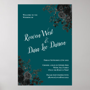 Poster Casamento Elegante Rosa Gótico de Teal Negro