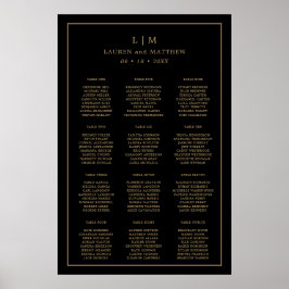 Poster Casamento Elegante Simples de Monograma Preto e Do