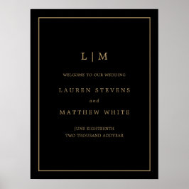 Poster Casamento Elegante Simples de Monograma Preto e Do