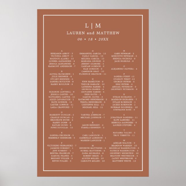 Poster Casamento Elegante Simples Terracotta Monograma (Frente)