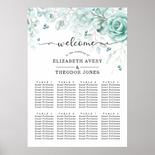 Poster Casamento Elegante Turquesa Floral