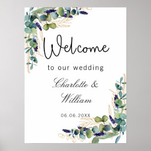 Poster Casamento eucalipto verde verde elegante bem-vindo