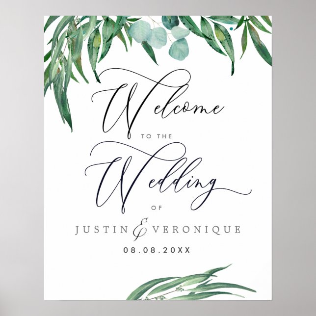 Poster Casamento Eucalyptus Rustic Watercolor Greenery (Frente)