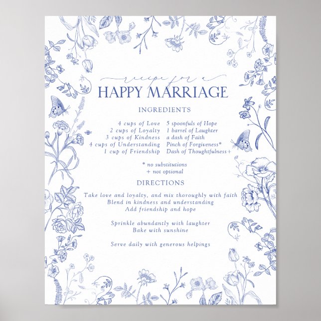 Poster Casamento Feliz Vitoriano da Receita Azul Branco e (Frente)