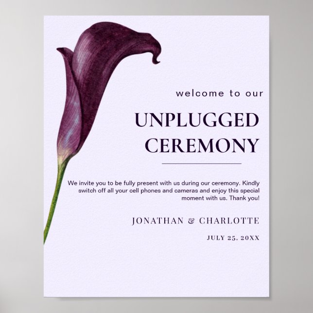 Poster Casamento Flor de Lírio Calla Roxa Elegante (Frente)