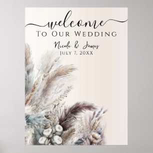 Poster Casamento Floral Boêmio Terroso com Penas