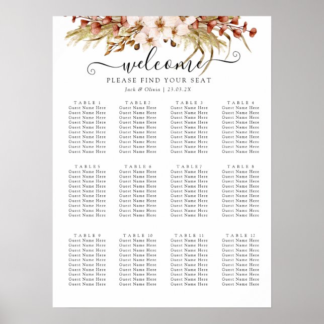 Poster Casamento floral Bohemian Chic Terra Cotta (Frente)