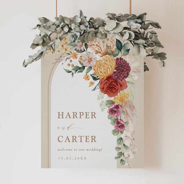 Poster Casamento Floral Boho Tropical Rústico Bem-vindo (Criador carregado)