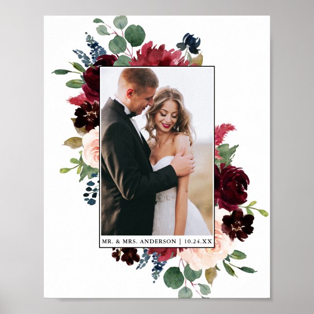 Poster Casamento Floral de Aquarela Elegante (Frente)
