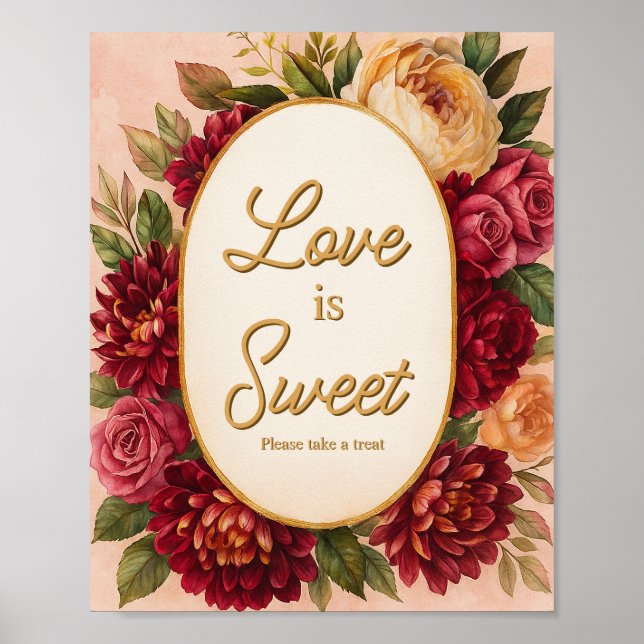 Poster Casamento Floral de Aquarelas Blush Burgundy (Frente)