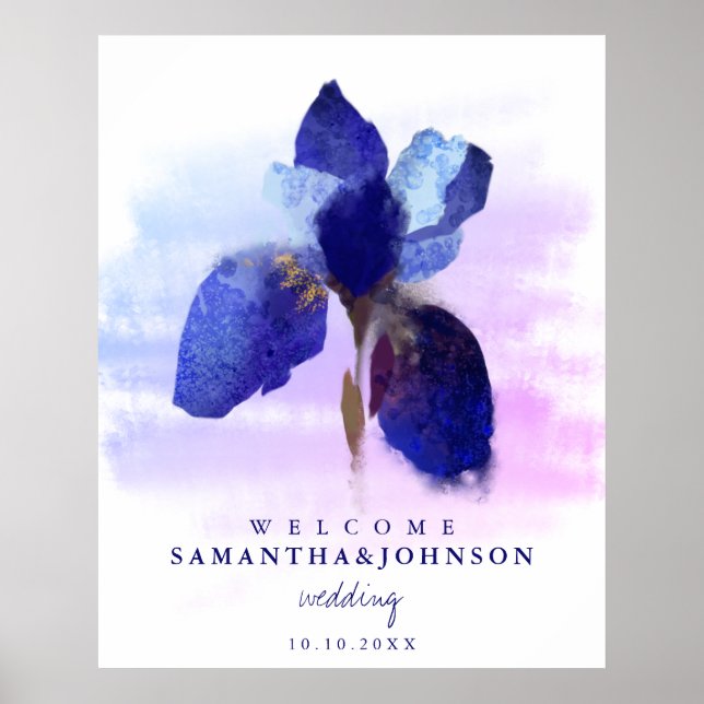 Poster Casamento Floral De Chic Ombre Azul Iris Watercolo (Frente)
