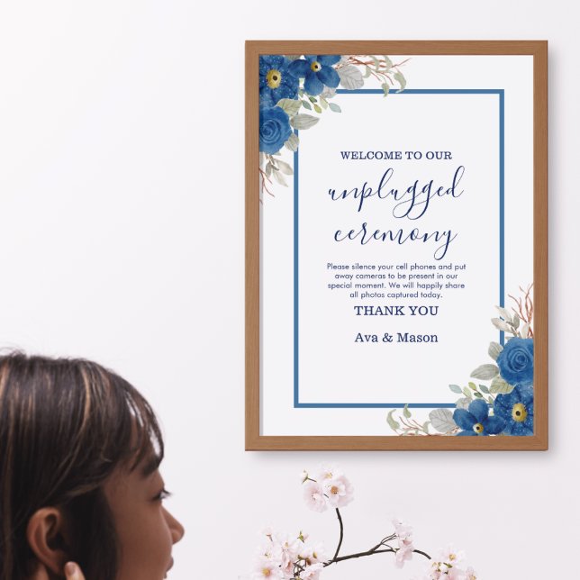 Poster Casamento floral de cor azul-víbora (Criador carregado)