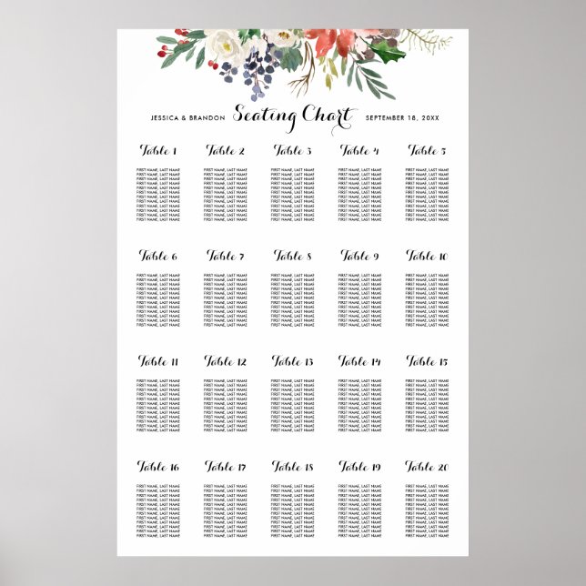 Poster Casamento Floral de Inverno por Mesa (Frente)