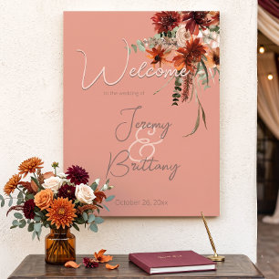 Poster Casamento Floral de Outono Boho em Ferrugem e Neut