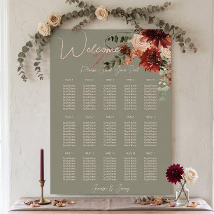 Poster Casamento Floral de Outono Boho Ferrugem & Neutro