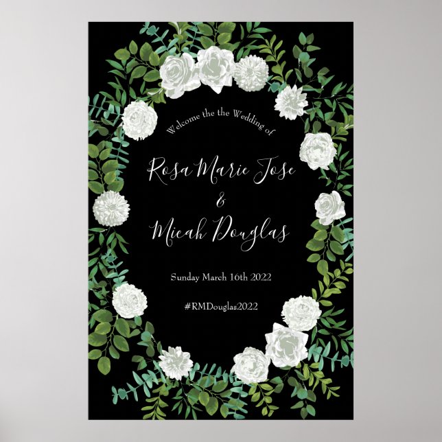 Poster Casamento Floral de Rosa Negra e Branca (Frente)