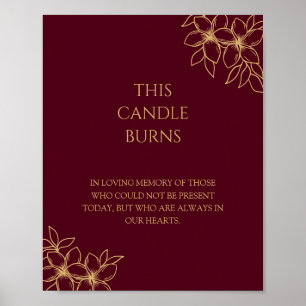 Poster Casamento Floral Dourado Burgundy Esta Vela Queima
