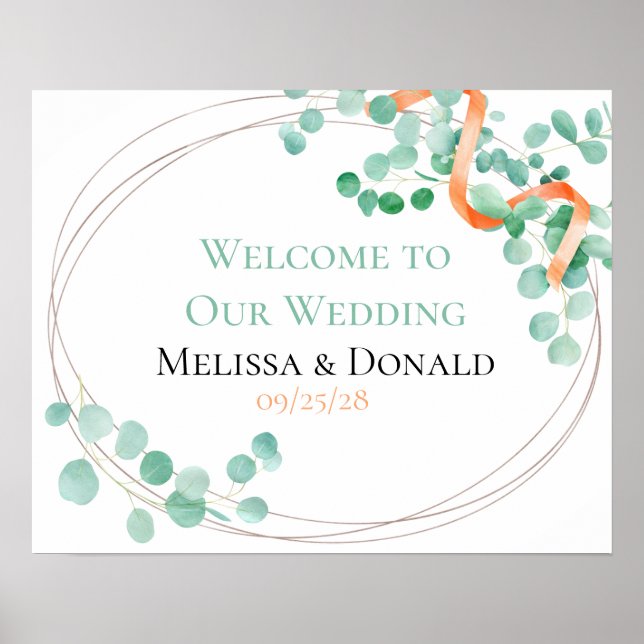 Poster Casamento Floral Elegante Eucalyptus Greenery Peac (Frente)