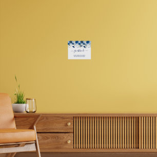 Poster Casamento floral em aquarela azul vintage