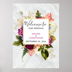 Poster Casamento floral moderno da aguarela cor-de-rosa &