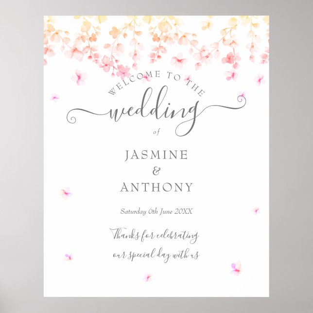 Poster Casamento Floral Peach Blossom (Frente)