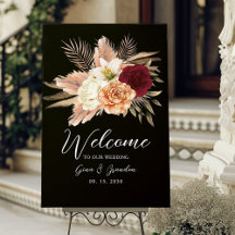 Casamento Floral Preto Burgundy Romântico Bem-vind