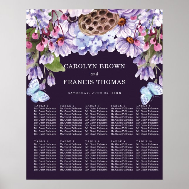 Poster Casamento Floral Purple Watercolor | Gráficos de S (Frente)