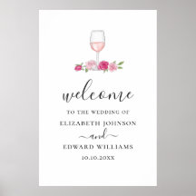 Casamento floral rosa. Boas-vindas com rosas e vin