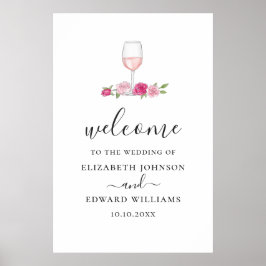 Poster Casamento floral rosa. Boas-vindas com rosas e vin