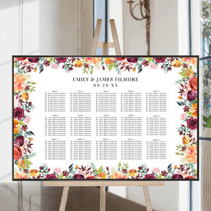 Poster Casamento Floral Rosa Borgonha Rústico no Outono A