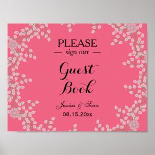 Pôster Casamento Floral Rosa Chic e Pérolas