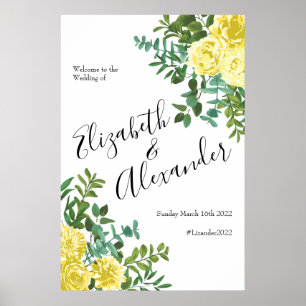 Poster Casamento Floral Rosa do Pastel Amarelo