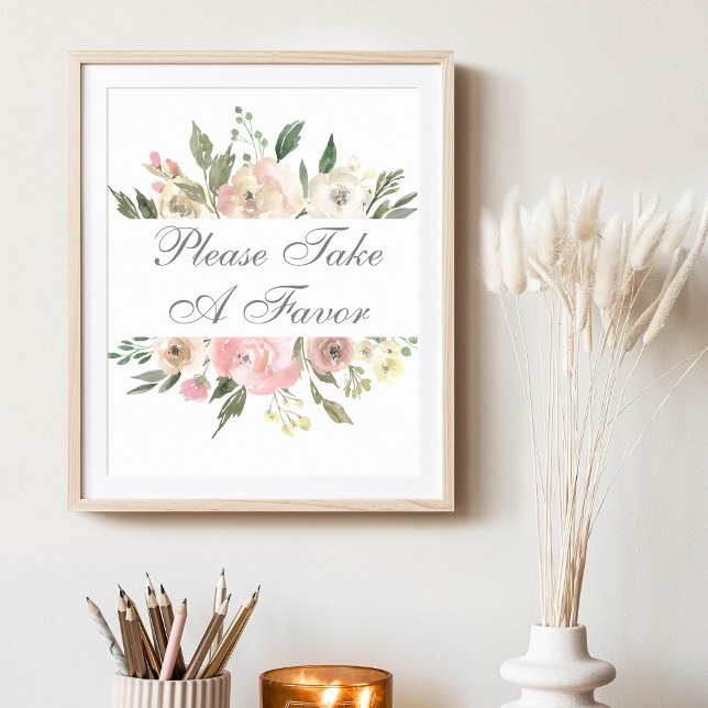 Poster Casamento Floral Rosa Elegante Tome um Favor (Criador carregado)