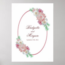 Casamento Floral Rosa Fronteira Oval Elegante