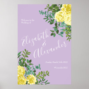 Poster Casamento Floral Rosa Púrpura Amarelo-Lilac