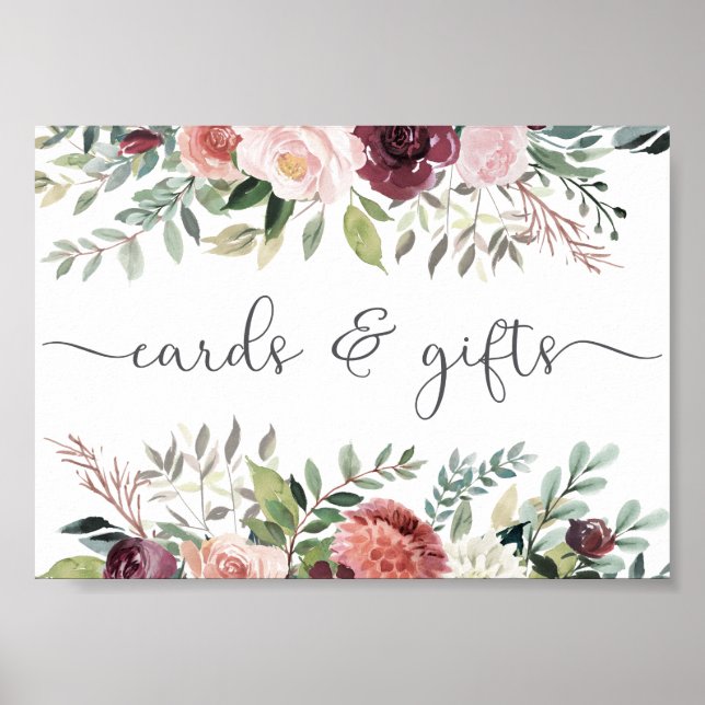 Poster Casamento Floral Rosa-Rosa-Rosa-Blush-Charm-Burgun (Frente)