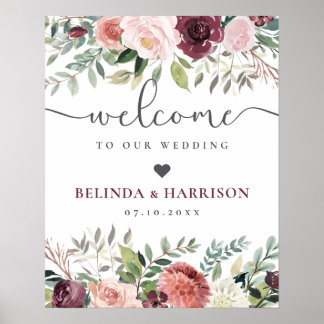 Poster Casamento Floral Rosa-Rosa-Rosa-Blush-Charm-Burgun