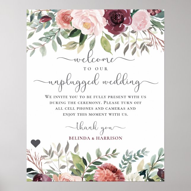 Poster Casamento Floral Rosa-Rosa-Rosa-Blush-Charm-Burgun (Frente)