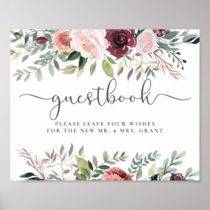 Poster Casamento Floral Rosa-Rosa-Rosa-Blush-Charm-Burgun