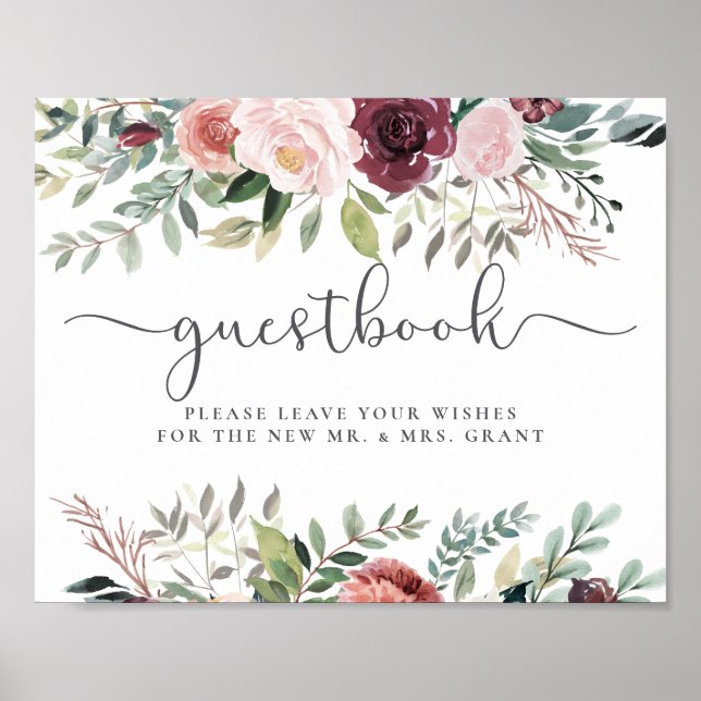 Poster Casamento Floral Rosa-Rosa-Rosa-Blush-Charm-Burgun (Frente)