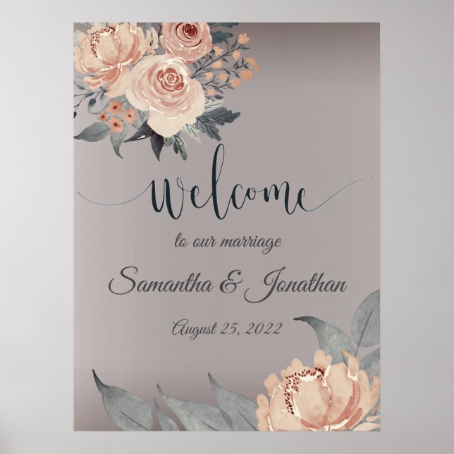 Poster Casamento Floral Rosa-Rosa-Rosa-Elegante (Frente)