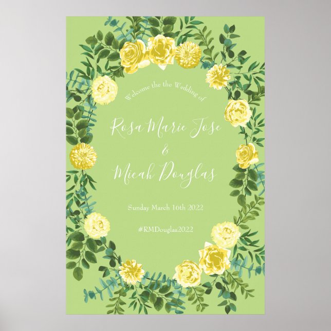 Poster Casamento Floral Rosa Verde Amarelo-Claro (Frente)