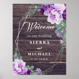Poster Casamento Floral Rustic Barnwood Silver & Purple