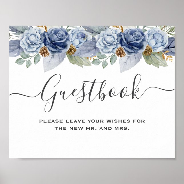 Poster Casamento Floral Rustic Blue Winter (Frente)