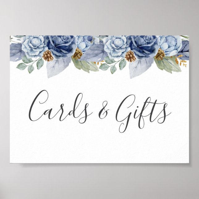 Poster Casamento Floral Rustic Blue Winter (Frente)
