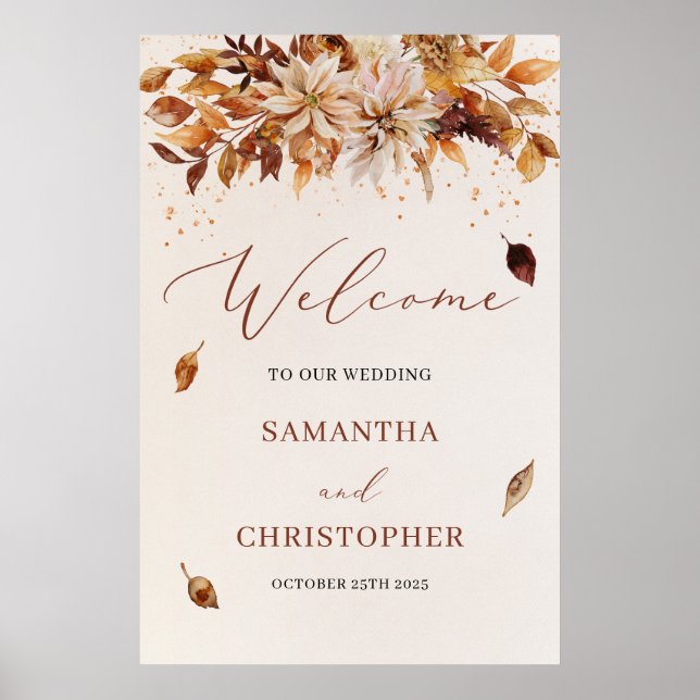 Poster Casamento floral Rustic Fall e Autumn bem-vindo (Frente)