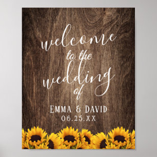 Poster Casamento Floral Rustic Sunflower Country Bem-Vind