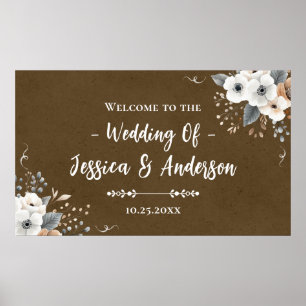 Poster Casamento Floral Rústico Textura de Papel Kraft Fa