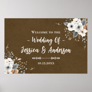 Poster Casamento Floral Rústico Textura de Papel Kraft Fa