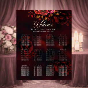 Poster Casamento floral sombrio vermelho elegante preto